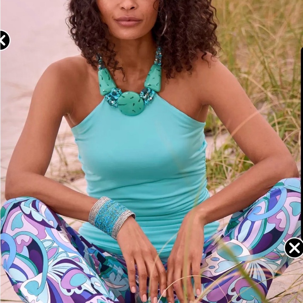 Boston Proper So Chic Embellished Turquoise Halter Top NWT Lg or Med